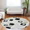 Homeroots 8' Ivory Black And Beige Round Geometric Washable Indoor Outdoor Area Rug 616816 - alternate 2