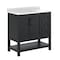 Flash Furniture Vega 36in. Vanity w/Sink, Blk Hardware, Soft Close, Open Shelf & 3 Drawers, Carrara Marble, Blk/Wht FS-VEGA36-KD-BK-GLD-HDBLK-GG - alternate 2