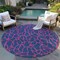Homeroots 8' Navy Blue And Dark Pink Round Geometric Washable Indoor Outdoor Area Rug 599222 - alternate 2