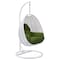 Leisuremod White Wicker Hanging Egg Swing Chair with Dark Green Cushions ESCW-40DG - alternate 1
