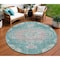 Homeroots 8' Teal Blue Round Floral Medallion Washable Indoor Outdoor Area Rug 607856 - alternate 1