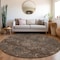 Homeroots 8' Brown Tan And Charcoal Round Damask Washable Indoor Outdoor Area Rug 603313 - alternate 2