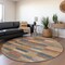 Homeroots 8' Beige Blue And Gold Round Striped Washable Indoor Outdoor Area Rug 615466 - alternate 2