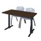 Regency Cain T-Base Training Seminar Table W/ 2 M Stack Chairs, 48 in W, 24 in L, Neo Walnut MTRCT4824NW47GY - alternate 1