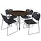Regency Round Kee Adjustable Classroom Table W/ 4 Zeng Stack Chairs, 42 in W, 42 in L, Neo Walnut TB42RNDNWAPGY44BK - alternate 1