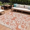 Homeroots 8' X 10' Coral And Ivory Damask Washable Indoor Outdoor Area Rug 614422 - alternate 1
