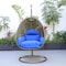 Leisuremod Beige Wicker Hanging Egg Swing Chair with Blue Cushions ESCBG-40BU - alternate 2