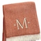 Homeroots 55" X 70" Terra Cotta White Herringbone Cotton Blend M Initial Throw Blanket w/ Tassels Embroidery 680597 - alternate 2