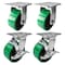 Hyw Products Heavy Duty Caster Set 5in Green Polyurethane on Cast Iron Wheels, 2 Rigid & 2 Swivel w/ Brake, 4PK 40-50R-A1-PC-2,40-50S-A1-PC-TB-2 (G) - alternate 1