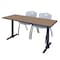 Regency Cain T-Base Training Seminar Table W/ 2 M Stack Chairs, 60 in W, 24 in L, Noble Oak MTRCT6024NO47GY - alternate 1