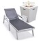 Leisuremod Marlin White Aluminum Patio Chaise Lounge Chair With Arms & Square Fire Pit Table, Black MLAWCF21-77BL - alternate 1