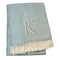 Homeroots 55" X 70" Sky Blue White Herringbone Cotton Blend K Initial Throw Blanket with Tassels Embroidery 680588 - alternate 1
