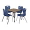Regency Square Kee Mobile Adjustable Classroom Table W/ 4 Andy Chairs, 30 in W, 30 in L, Noble Oak TB3030NOAPCBK40NV - alternate 1