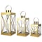 Homeroots Set of Three Clear And Gold Glass And Stainless Steel Floor Lantern Candle Holders, 3PK 719765 - alternate 1