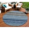 Homeroots 8' Navy Blue Sky Blue And Taupe Round Striped Washable Indoor Outdoor Area Rug 614817 - alternate 1