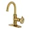 Kingston Brass One-Handle Single-Hole Bathroom Faucet with Deck Plate and Push Pop-Up Drain, Brushed Brass KSD2217RX - alternate 1