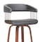 Homeroots 31" Gray And Wood Brown Faux Leather Swivel Bar Height Bar Chair 534470 - alternate 2