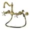 Kingston Brass Two-Handle Wall Mount Bridge Kitchen Faucet with Brass Sprayer, Antique Brass KS1243NXBS - alternate 1