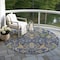 Homeroots 8' Navy Blue Green And Brown Round Floral Washable Indoor Outdoor Area Rug 605291 - alternate 2