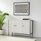 Homeroots 47in White and Gray Wood and Metal Carved Geometric Accent Cabinet With Three Doors 611057 - alternate 3