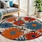 Homeroots 4' Ivory Blue And Orange Round Floral Indoor Outdoor Area Rug 545029 - alternate 2