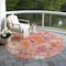 Homeroots 8' Blush Pink And Orange Round Floral Washable Indoor Outdoor Area Rug 611188 - alternate 2