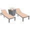 Leisuremod Marlin Grey Aluminum Patio Chaise Lounge Chair Set of 2 with Square Fire Pit Table, Light Brown MLGRCF21-77LBR2 - alternate 1