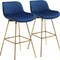 Homeroots Set of Two 29" Blue and Gold Velvet and Metal Low Back Bar Height Swivel Bar Chairs 543453 - alternate 2