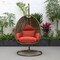 Leisuremod Beige Wicker Hanging Egg Swing Chair with Cherry Cushions ESCBG-40CHR - alternate 2