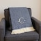 Homeroots 55" X 70" Navy Blue White Herringbone Cotton Blend C Initial Throw Blanket with Tassels Embroidery 680221 - alternate 1