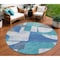 Homeroots 8' Teal Blue And Ivory Round Geometric Washable Indoor Outdoor Area Rug 617928 - alternate 1