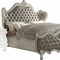 Homeroots Gray and Bone Carved Scrollwork Solid Wood And Tufted Faux Leather Queen Bed Frame W/ Nailhead Trim 348177 - alternate 2