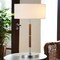 Homeroots 25" Silver and Oak Two Light Table Lamp With White Drum Shade 523606 - alternate 2
