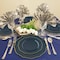 Smarty Had A Party Navy w/Gold Rim Round Blossom Plastic Dinnerware  Set (120 Dinner Plates+120 Salad Plates), 240PK 4840NG-VP-CASE - alternate 2