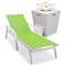 Leisuremod Marlin White Aluminum Patio Chaise Lounge Chair With Arms & Square Fire Pit Table, Green MLAWCF21-77G - alternate 1