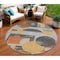Homeroots 8' Gray Gold And Orange Round Geometric Washable Indoor Outdoor Area Rug 618024 - alternate 1