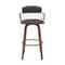Homeroots 30" Black And Wood Brown Faux Leather Swivel Low Back Bar Height Bar Chair 534445 - alternate 2