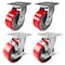 Hyw Products Heavy Duty Caster Set 5in Red Polyurethane on Cast Iron Wheels, 2 Swivel & 2 Swivel with Brake, 4PK 40-50S-A1-PC-2,40-50S-A1-PC-TB-2 (R) - alternate 1