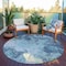 Homeroots 8' Teal Blue And Ivory Round Abstract Washable Indoor Outdoor Area Rug 617802 - alternate 2