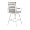 Armen Living Crown Outdoor Patio Swivel Counter Stool in White Aluminum with Wood Accent and Light Gray Cushions LCCRSWBAWH26 - alternate 2
