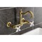 Kingston Brass Two-Handle Wall Mount Bridge Kitchen Faucet, Brushed Brass KS1267PX - alternate 2