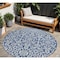 Homeroots 8' Navy Blue And Ivory Round Damask Washable Indoor Outdoor Area Rug 595171 - alternate 1