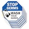 Signmission Stop Germs Wash Your Hands, 6 inch X 6 inch, Vinyl Decal, 5PK OC-D-5PACK-6-342 - alternate 1