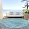 Homeroots 8' Teal Blue And Ivory Round Geometric Washable Indoor Outdoor Area Rug 594811 - alternate 2