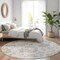 Homeroots 8' Silver Gray And Gold Round Floral Washable Indoor Outdoor Area Rug 589502 - alternate 2