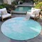 Homeroots 8' Aqua Ivory And Teal Blue Round Abstract Washable Indoor Outdoor Area Rug 582196 - alternate 2