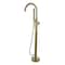 Anzzi Coral Series 2-Handle Freestanding Tub Faucet with 60 in. Euro-Grip Hand Sprayer in Satin Brass FS-AZ0047SB - alternate 1