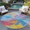 Homeroots 8' Blue Yellow Pink And Orange Round Abstract Washable Indoor Outdoor Area Rug 618534 - alternate 2