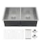 Wrightmaster 33 in. Undermount 16-Gauge Double Bowl Stainless Steel Kitchen Sink w/Bottom Grids, Rolling-Up Rack ZOR-U33199A2-55 - alternate 1
