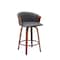 Homeroots 26" Gray and Wood Brown Faux Leather with Solid Wood Swivel Counter Height Bar Chair 534416 - alternate 2